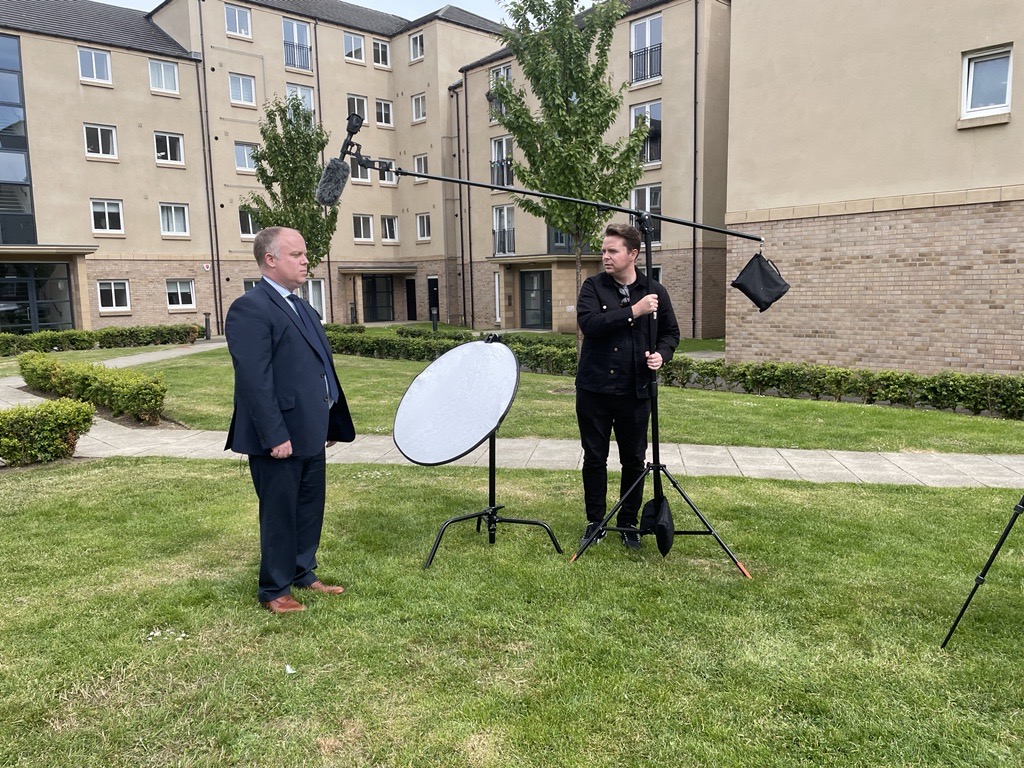 Warmworks' Chief executive Ross Armstrong outside filming his interview for the film